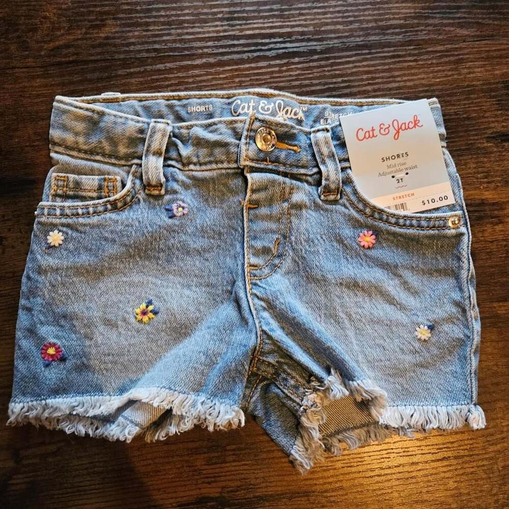 (235) Cat & Jack Embroidered Floral Denim Shorts